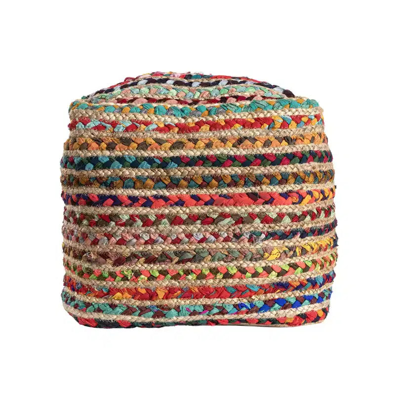 HomeRoots pouf/ottoman a righe in iuta intrecciata naturale e arcobaleno e poliestere da 18 pollici