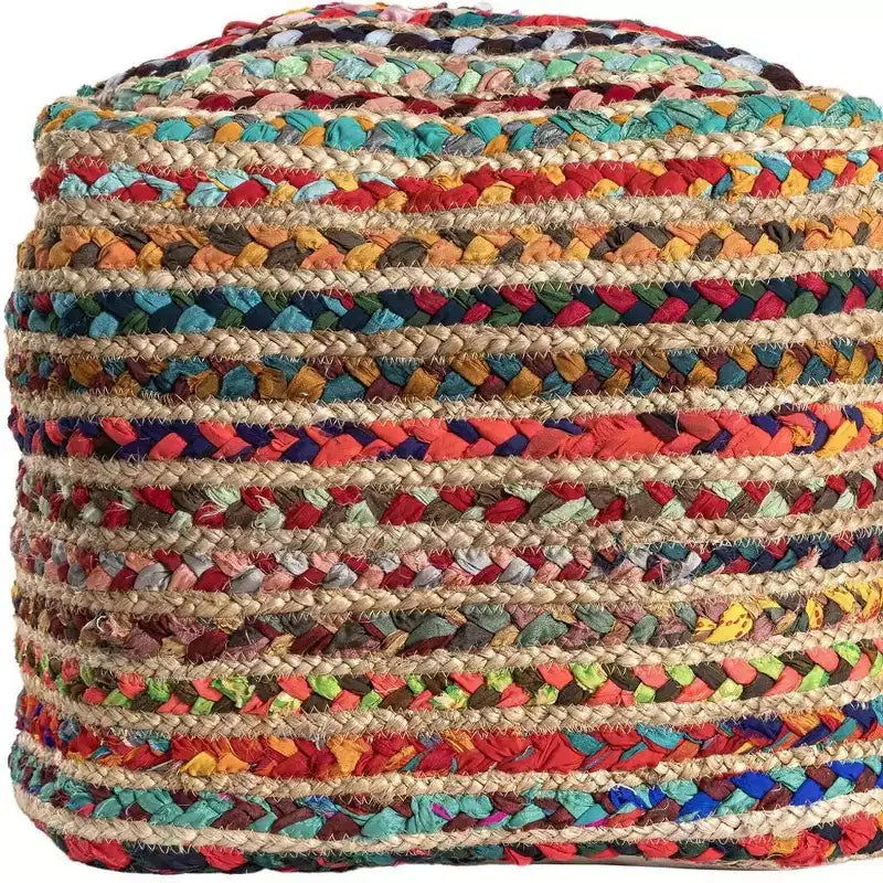 HomeRoots pouf/ottoman a righe in iuta intrecciata naturale e arcobaleno e poliestere da 18 pollici