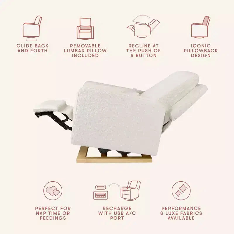 Poltrona reclinabile e a dondolo elettronica Babyletto Sigi con porta USB | Base in legno chiaro