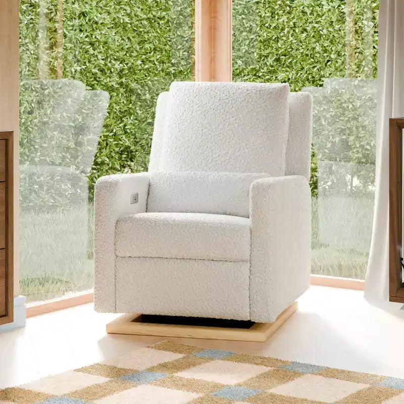 Poltrona reclinabile e a dondolo elettronica Babyletto Sigi con porta USB | Base in legno chiaro