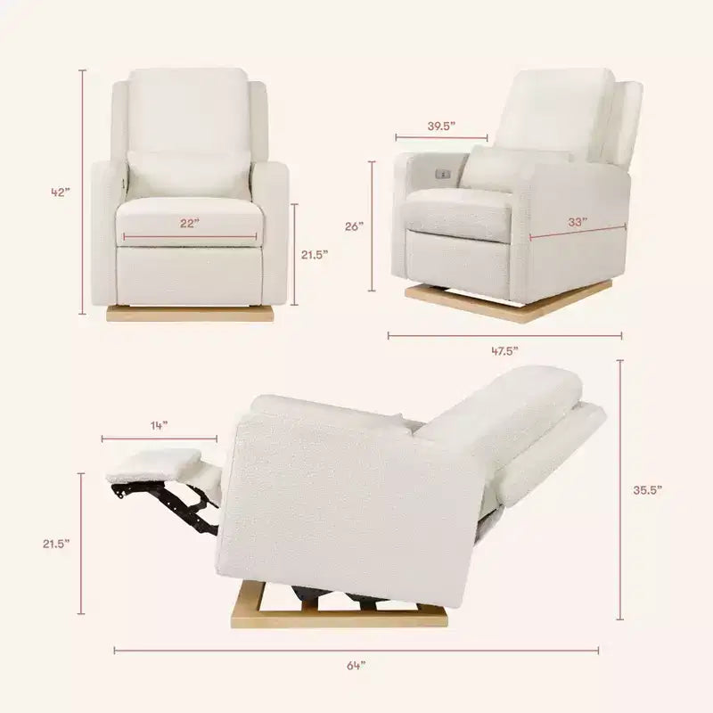 Poltrona reclinabile e a dondolo elettronica Babyletto Sigi con porta USB | Base in legno chiaro