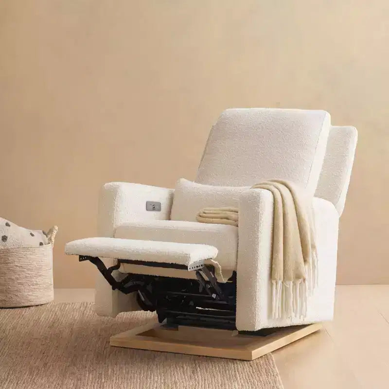 Poltrona reclinabile e a dondolo elettronica Babyletto Sigi con porta USB | Base in legno chiaro