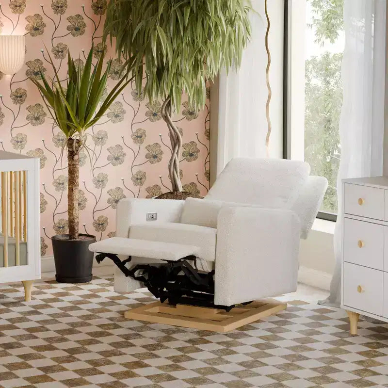 Poltrona reclinabile e a dondolo elettronica Babyletto Sigi con porta USB | Base in legno chiaro