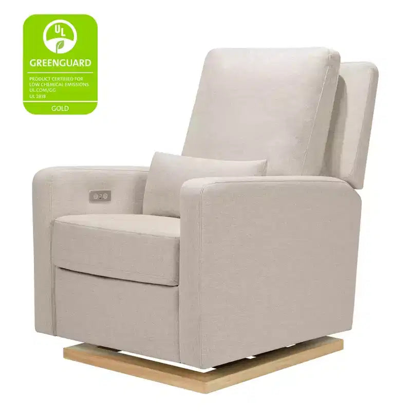 Poltrona reclinabile e a dondolo elettronica Babyletto Sigi con porta USB | Base in legno chiaro