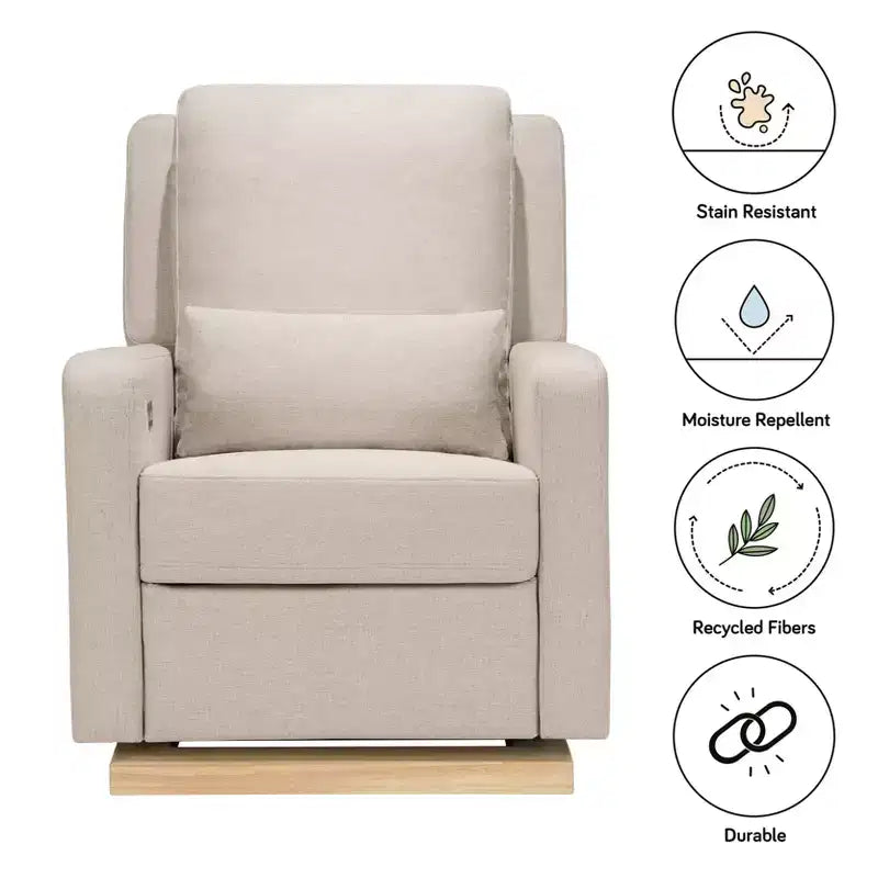 Poltrona reclinabile e a dondolo elettronica Babyletto Sigi con porta USB | Base in legno chiaro