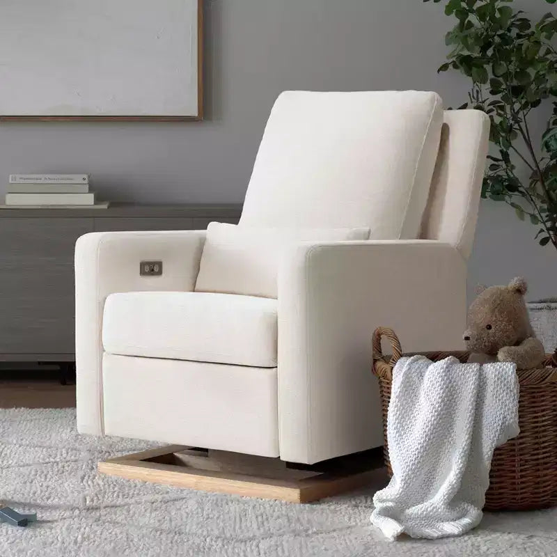Poltrona reclinabile e a dondolo elettronica Babyletto Sigi con porta USB | Base in legno chiaro