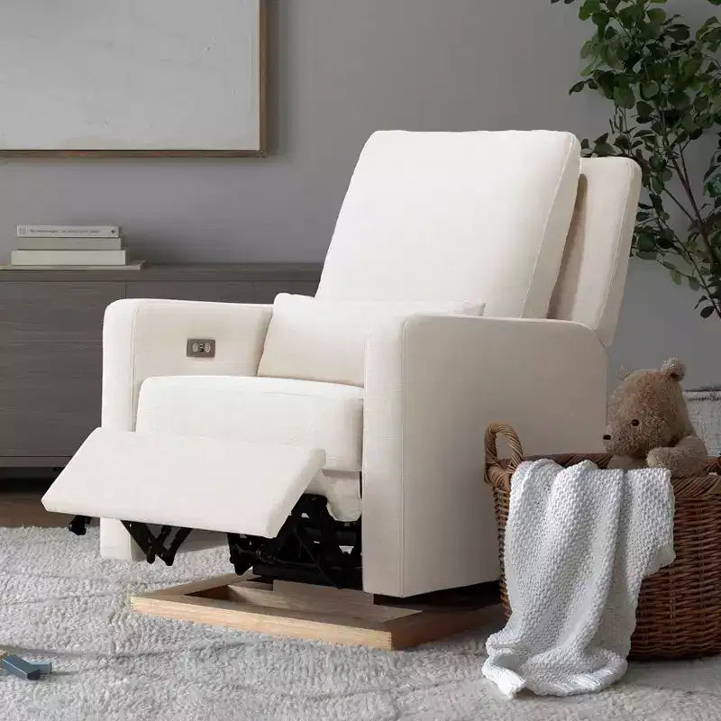 Poltrona reclinabile e a dondolo elettronica Babyletto Sigi con porta USB | Base in legno chiaro