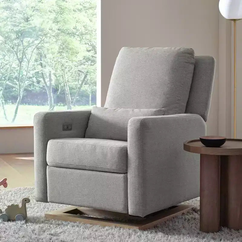 Poltrona reclinabile e a dondolo elettronica Babyletto Sigi con porta USB | Base in legno chiaro