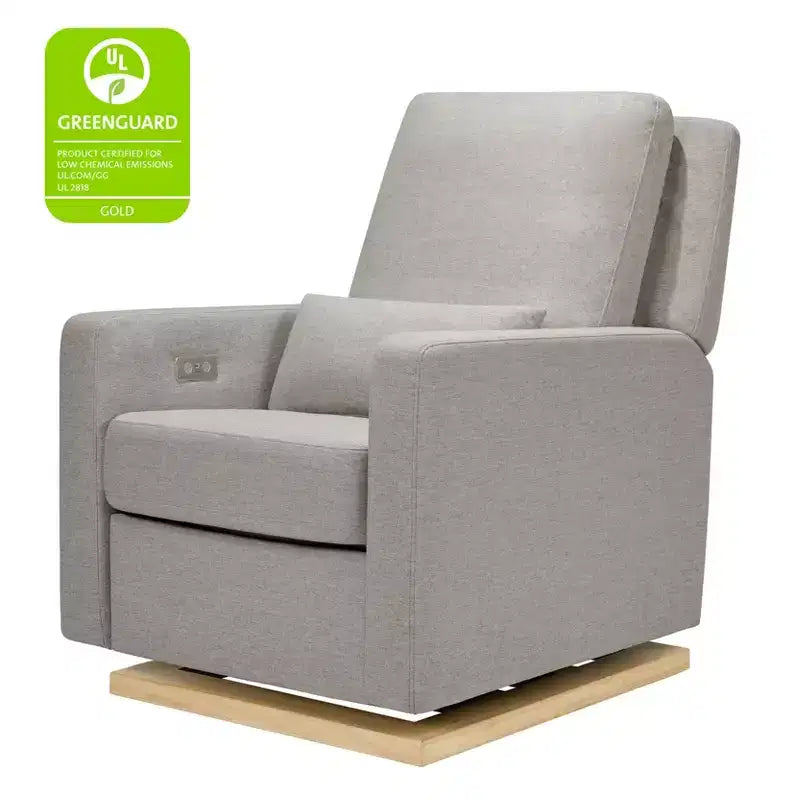 Poltrona reclinabile e a dondolo elettronica Babyletto Sigi con porta USB | Base in legno chiaro