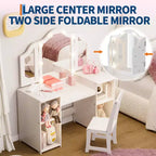 Toeletta da principessa con sedia per bambine, con specchio a tre ante, toletta con luce touch e contenitore e sedia con schienale alto - Regalo per bambine