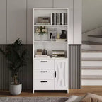 Libreria Alta 180cm con Anta, 3 Cassetti e Ripiani Aperti, Armadio Contenitore in Legno a 6 Livelli per Ufficio, Soggiorno, Camera da Letto