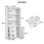Libreria Alta 180cm con Anta, 3 Cassetti e Ripiani Aperti, Armadio Contenitore in Legno a 6 Livelli per Ufficio, Soggiorno, Camera da Letto