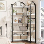 68.5Libreria Industriale in Legno con Struttura in Metallo, Libreria Angolare Reversibile a 5 Ripiani, Organizer a Giorno per Soggiorno, Camera da Letto, Ufficio