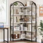 68.5Libreria Industriale in Legno con Struttura in Metallo, Libreria Angolare Reversibile a 5 Ripiani, Organizer a Giorno per Soggiorno, Camera da Letto, Ufficio