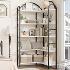 68.5Libreria Industriale in Legno con Struttura in Metallo, Libreria Angolare Reversibile a 5 Ripiani, Organizer a Giorno per Soggiorno, Camera da Letto, Ufficio