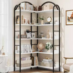 68.5Libreria Industriale in Legno con Struttura in Metallo, Libreria Angolare Reversibile a 5 Ripiani, Organizer a Giorno per Soggiorno, Camera da Letto, Ufficio