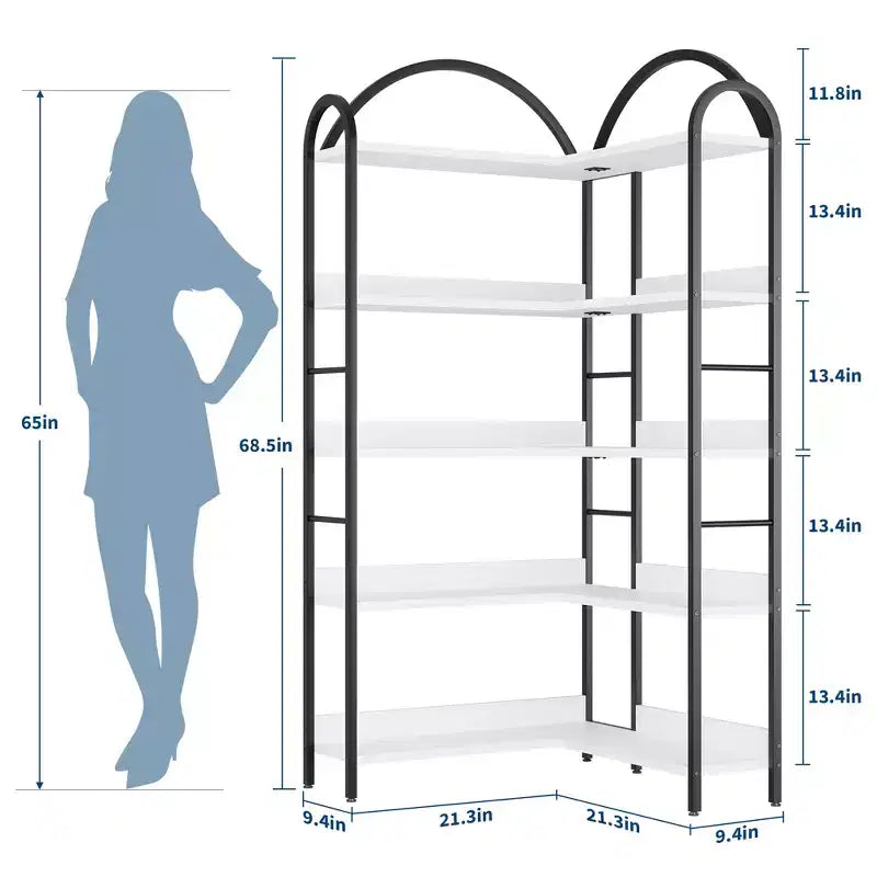 68.5Libreria Industriale in Legno con Struttura in Metallo, Libreria Angolare Reversibile a 5 Ripiani, Organizer a Giorno per Soggiorno, Camera da Letto, Ufficio