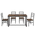 Okak Set da pranzo industriale di 5 pezzi, tavolo e sedie con schienale per sala da pranzo, ristorante, set da pranzo in metallo e legno per cene in famiglia