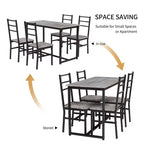 Okak Set da pranzo industriale di 5 pezzi, tavolo e sedie con schienale per sala da pranzo, ristorante, set da pranzo in metallo e legno per cene in famiglia