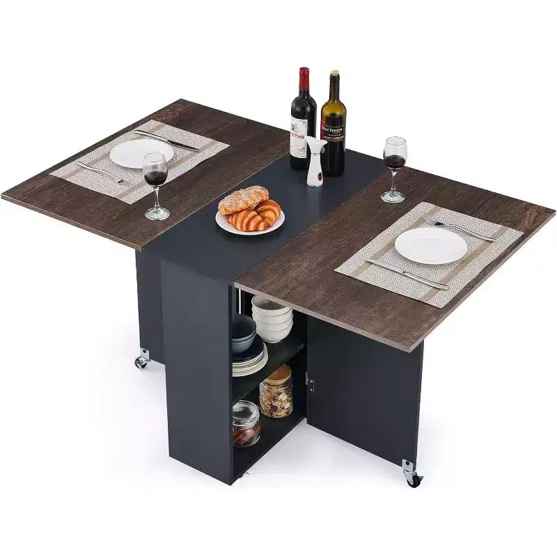 GustoWave Tavolo da Pranzo Pieghevole Salvaspazio con 2 Ripiani Portaoggetti - Estensibile, Ripiegabile Allungabile Rettangolare, Arredamento per Cucina Ufficio