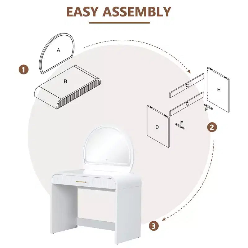 Tavolo da trucco con specchio illuminato, toeletta da camera da letto, set da trucco contemporaneo con sgabello imbottito, toletta con ampi cassetti