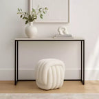 Sgabello Decorativo con Nodo per l'Arredamento della Casa - Ottomana dal Design Moderno Ispirato all'Arte, Perfetta per Toilette, Camera da Letto e Soggiorno - 18, Bianco