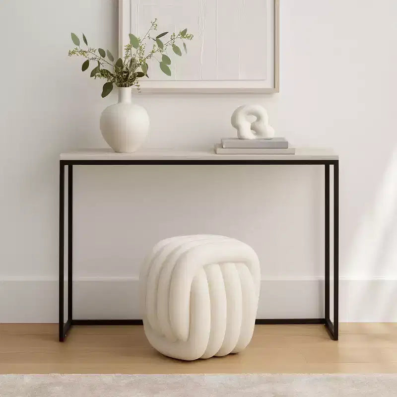 Sgabello Decorativo con Nodo per l'Arredamento della Casa - Ottomana dal Design Moderno Ispirato all'Arte, Perfetta per Toilette, Camera da Letto e Soggiorno - 18, Bianco