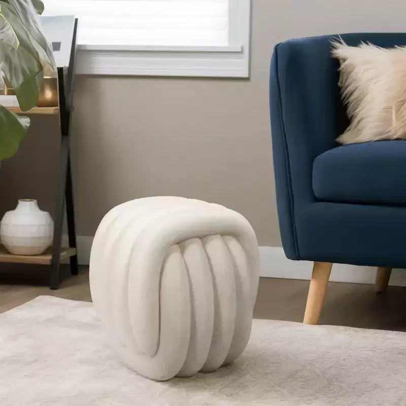 Sgabello Decorativo con Nodo per l'Arredamento della Casa - Ottomana dal Design Moderno Ispirato all'Arte, Perfetta per Toilette, Camera da Letto e Soggiorno - 18, Bianco