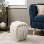 Sgabello Decorativo con Nodo per l'Arredamento della Casa - Ottomana dal Design Moderno Ispirato all'Arte, Perfetta per Toilette, Camera da Letto e Soggiorno - 18, Bianco