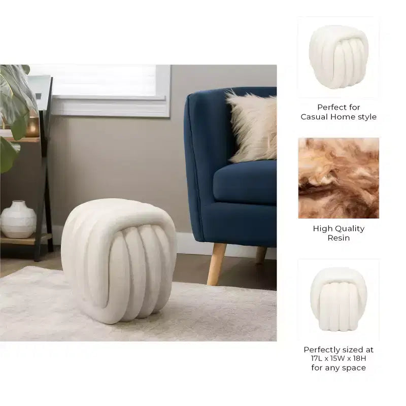 Sgabello Decorativo con Nodo per l'Arredamento della Casa - Ottomana dal Design Moderno Ispirato all'Arte, Perfetta per Toilette, Camera da Letto e Soggiorno - 18, Bianco