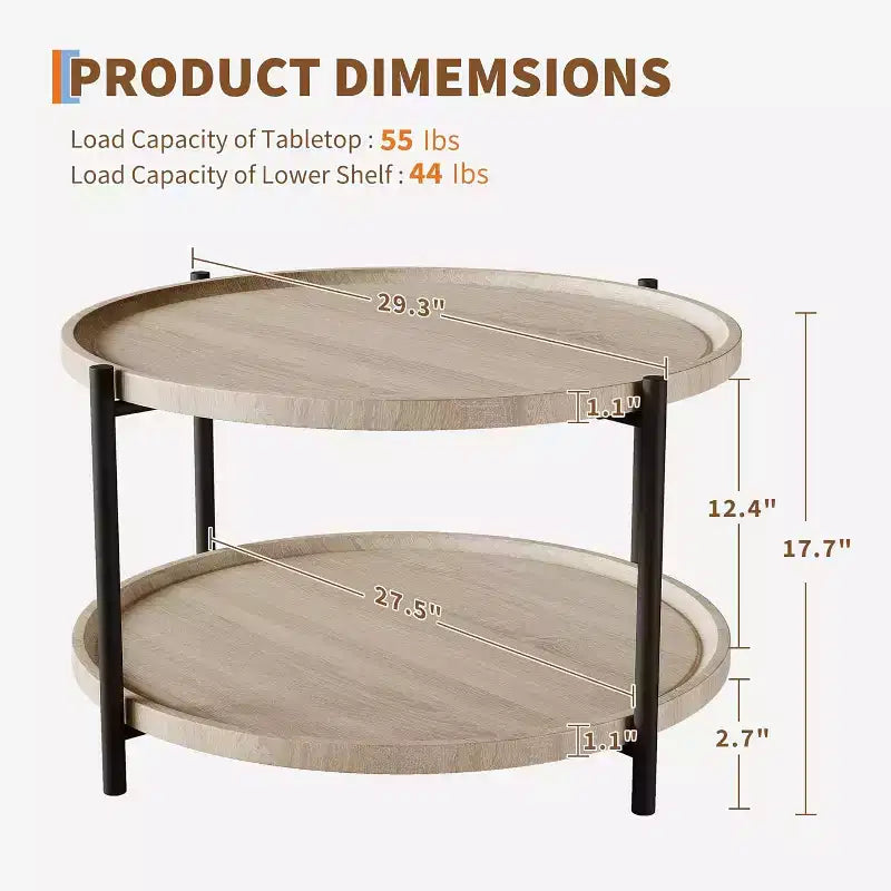 Tavolino da caffè rotondo in legno stile Boho, 29.3 pollici, da fattoria, naturale, circolare, a 2 ripiani, per soggiorno, 29.3 P x 17.7 A