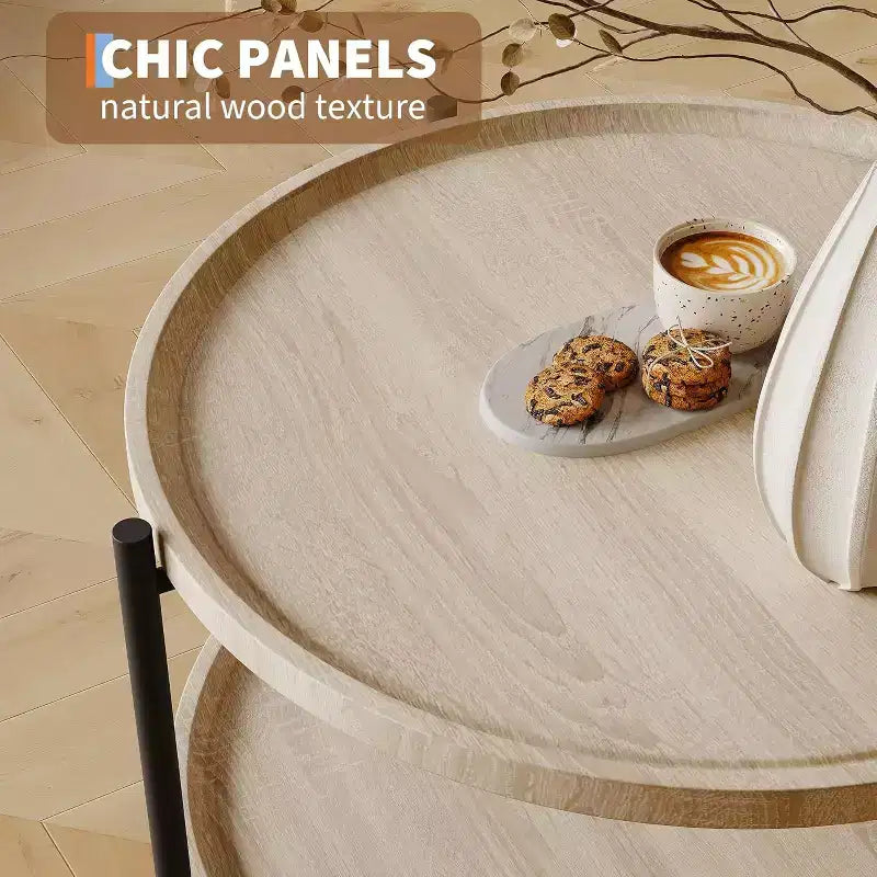 Tavolino da caffè rotondo in legno stile Boho, 29.3 pollici, da fattoria, naturale, circolare, a 2 ripiani, per soggiorno, 29.3 P x 17.7 A