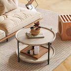 Tavolino da caffè rotondo in legno stile Boho, 29.3 pollici, da fattoria, naturale, circolare, a 2 ripiani, per soggiorno, 29.3 P x 17.7 A