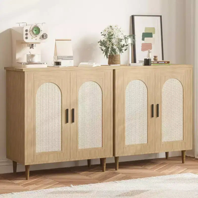 Credenza da Buffet per Cucina con Rattan, Mobile Contenitore con Ampio Spazio