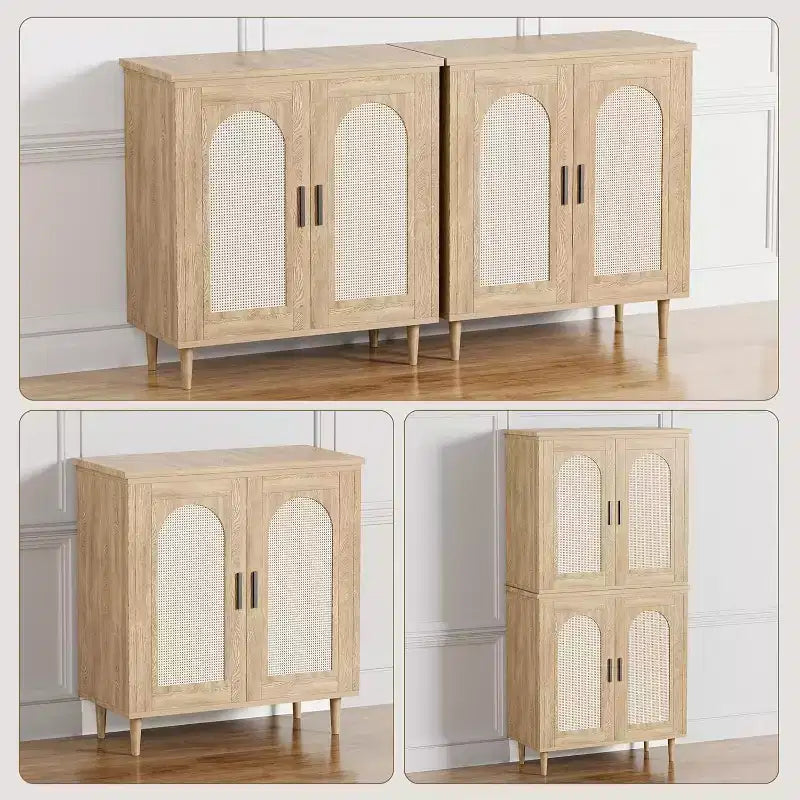 Credenza da Buffet per Cucina con Rattan, Mobile Contenitore con Ampio Spazio