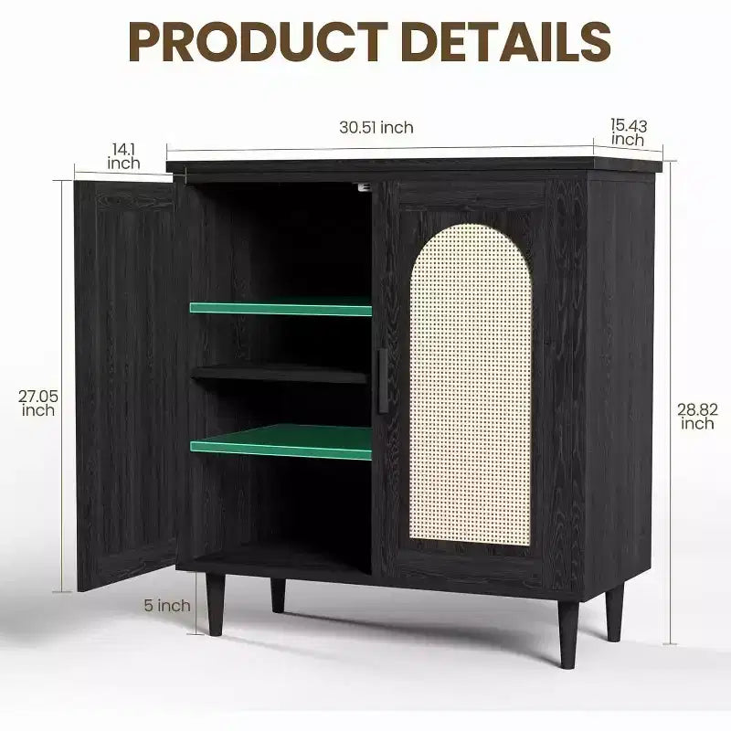 Credenza da Buffet per Cucina con Rattan, Mobile Contenitore con Ampio Spazio