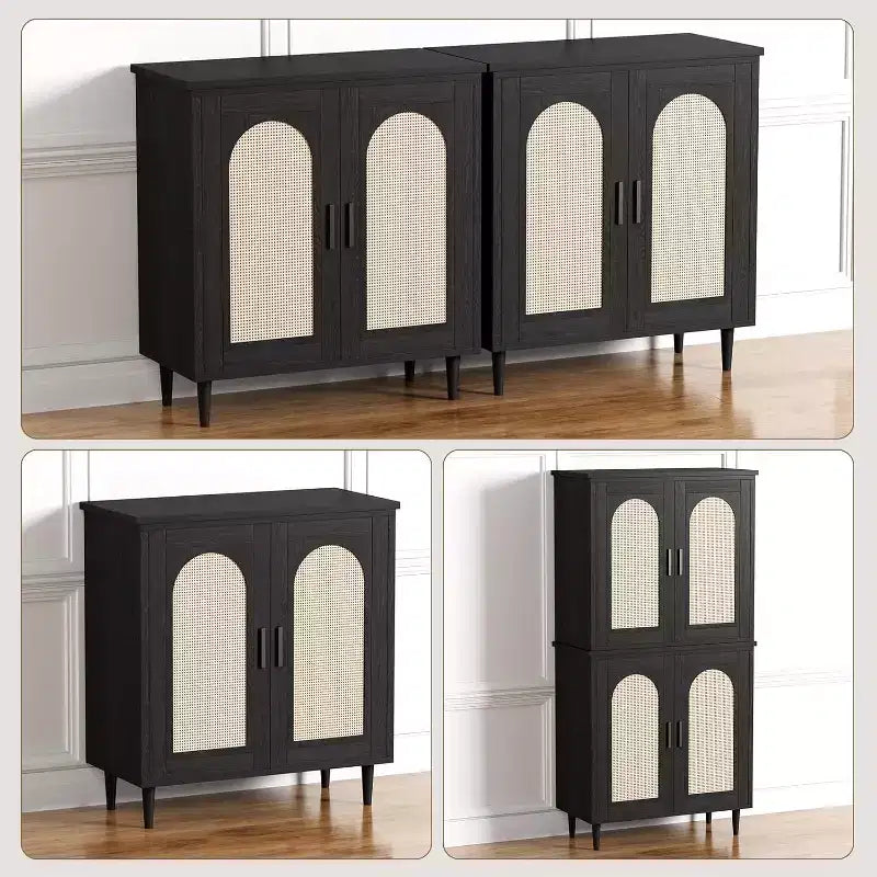 Credenza da Buffet per Cucina con Rattan, Mobile Contenitore con Ampio Spazio
