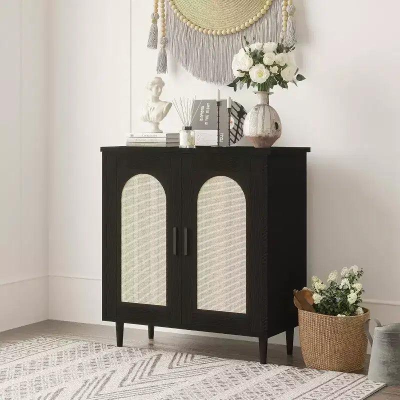 Sideboard Buffet Kitchen Storage Cabinet with Rattan, Cabinet with Ample Storage Space
