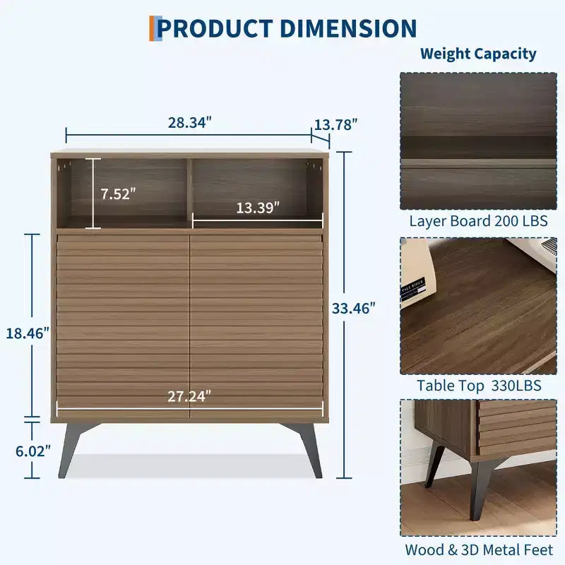 Mobiletto da caffè rustico, Credenza da cucina con cassetto e ripiani regolabili