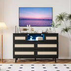 Comò durevoli in legno naturale, comò in rattan con 6 cassetti, porta TV, cassettiera a 6 cassetti, mobile contenitore per asilo nido, ingresso, camera da letto, corridoio
