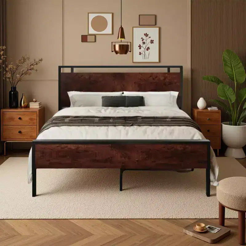 Struttura letto a piattaforma con testiera e pediera, contenitore sottostante, nessun box spring necessario, 12 doghe in metallo, silenzioso
