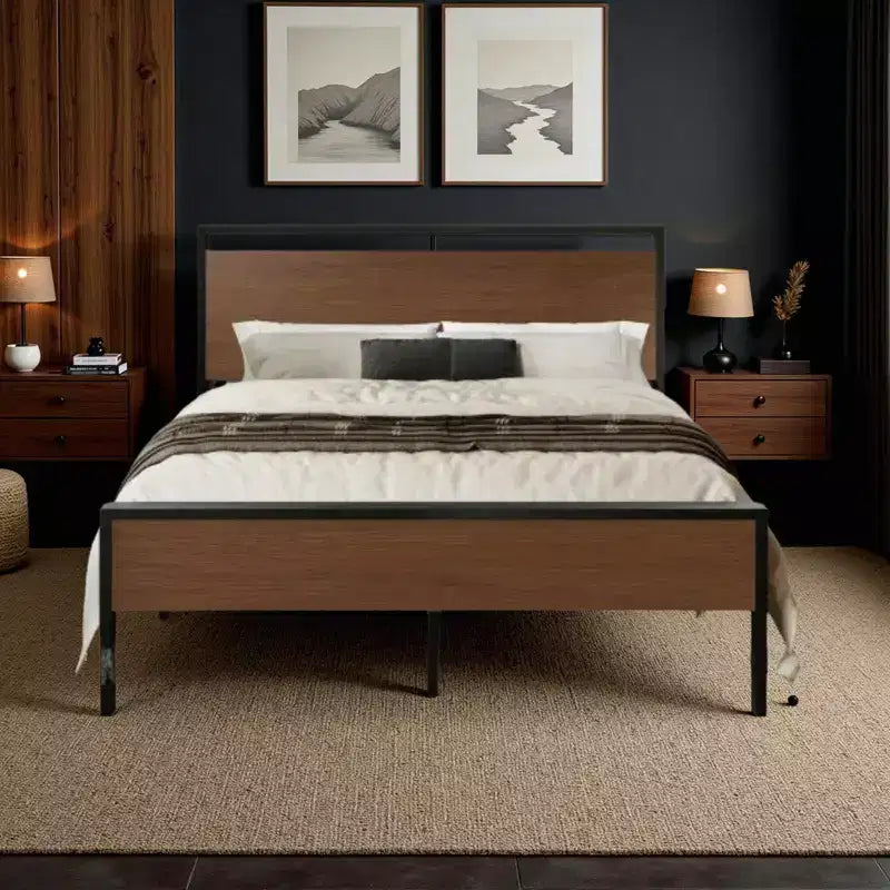Struttura letto a piattaforma con testiera e pediera, contenitore sottostante, nessun box spring necessario, 12 doghe in metallo, silenzioso