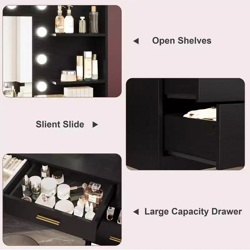 Toeletta da 61 pollici con specchio e luce, dotata di 8 cassetti portaoggetti e 2 ripiani, 3 modalità di illuminazione e luminosità regolabile. Toeletta per camera da letto.