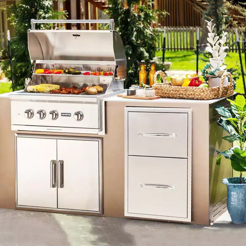 Cassetti da Esterno per Cucina a 3 Livelli con Portasciugamani di Carta - Cassetto di Accesso per Cucina a Filo in Acciaio Inox con Maniglia Scanalata