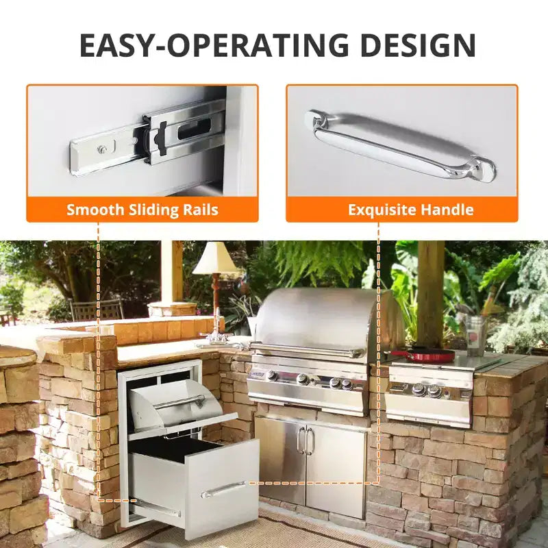 Cassetti da Esterno per Cucina a 3 Livelli con Portasciugamani di Carta - Cassetto di Accesso per Cucina a Filo in Acciaio Inox con Maniglia Scanalata