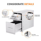 Cassetti da Esterno per Cucina a 3 Livelli con Portasciugamani di Carta - Cassetto di Accesso per Cucina a Filo in Acciaio Inox con Maniglia Scanalata