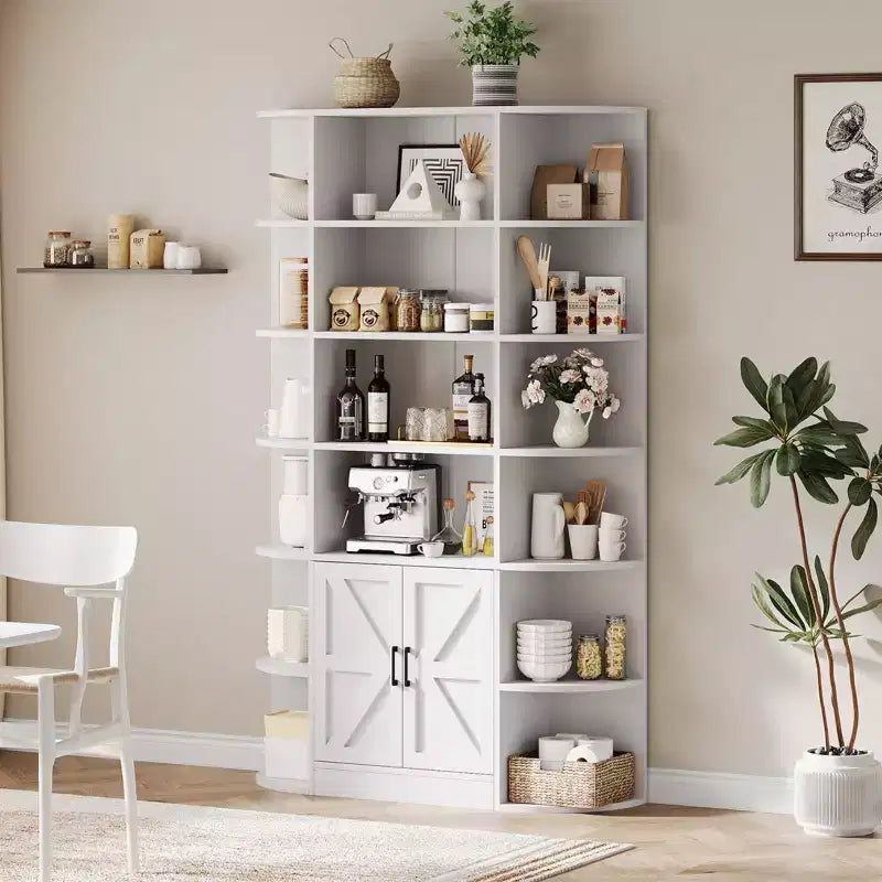 Libreria a 6 Ripiani con Armadietto e Scaffali Aperti, Scaffale Moderno Stile Fattoria Alto 190cm, Organizer a 3 Sezioni Largo 120cm