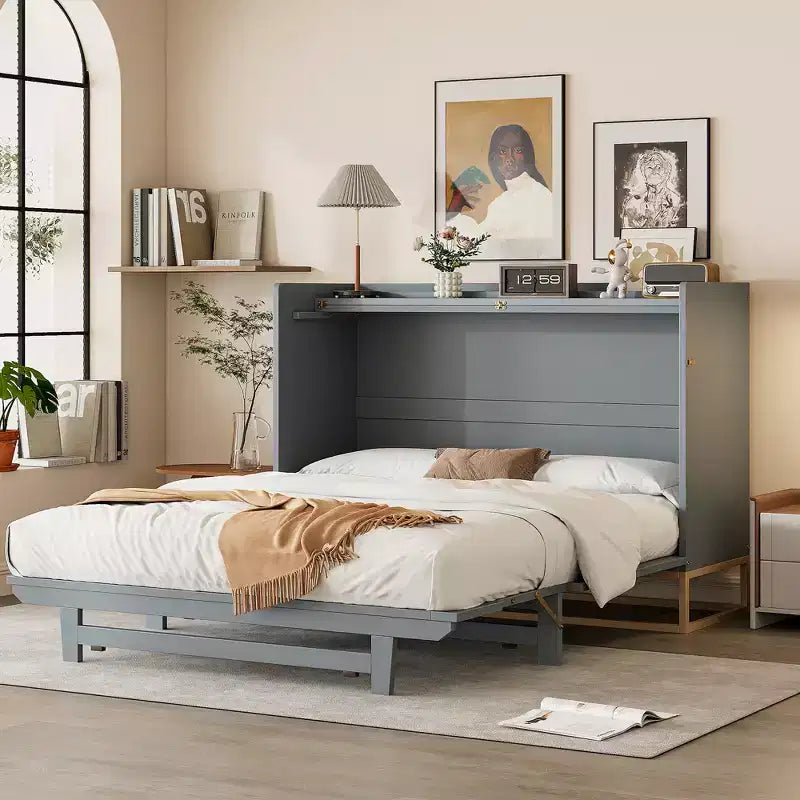 Letto a scomparsa Queen Murphy Bed con gambe dorate, letto a scomparsa Queen Size con armadio per camera degli ospiti o ufficio