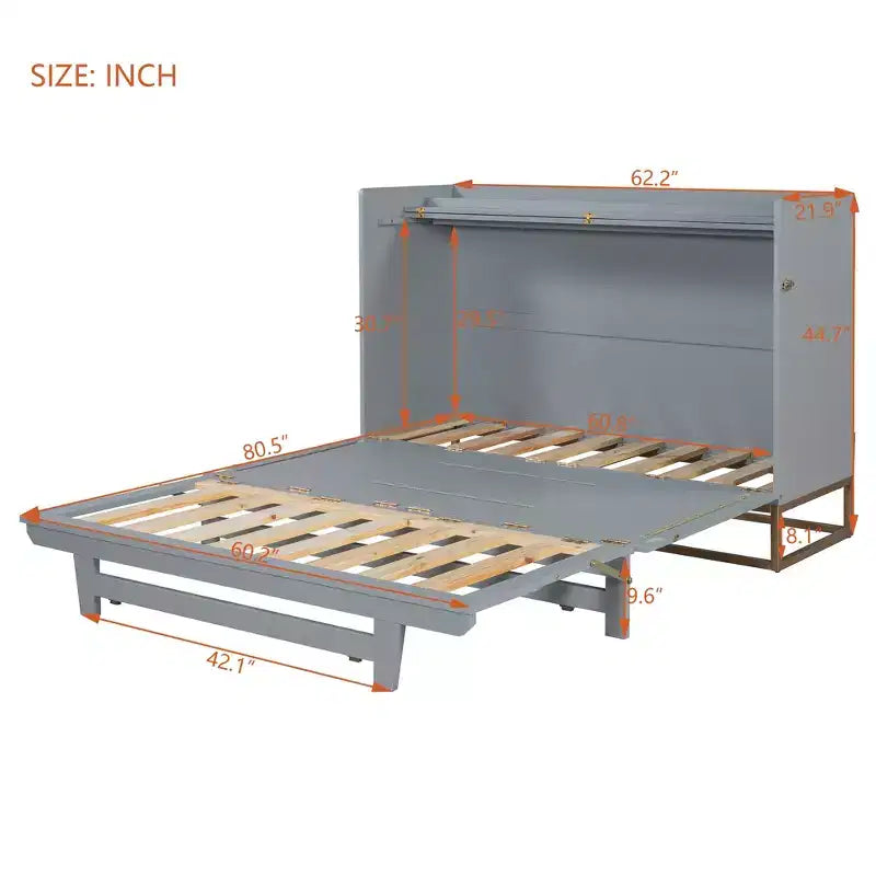 Letto a scomparsa Queen Murphy Bed con gambe dorate, letto a scomparsa Queen Size con armadio per camera degli ospiti o ufficio