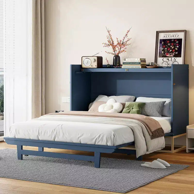 Letto a scomparsa Queen Murphy Bed con gambe dorate, letto a scomparsa Queen Size con armadio per camera degli ospiti o ufficio